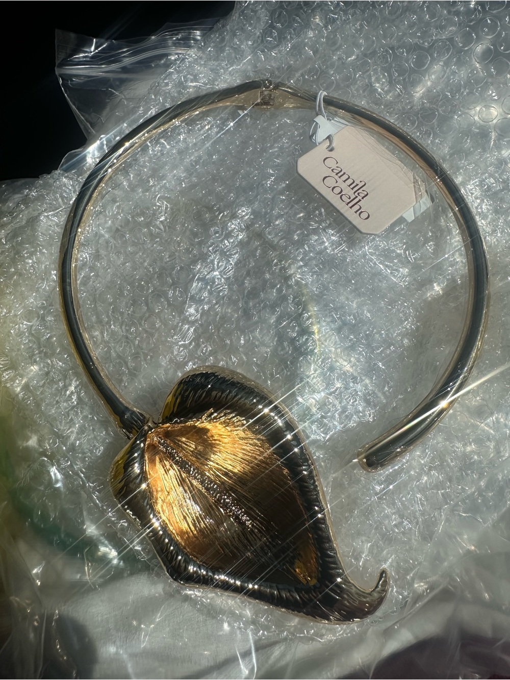 Camila Coelho Golden Tone Calla Lily Statement Choker Floral Necklace NWT.